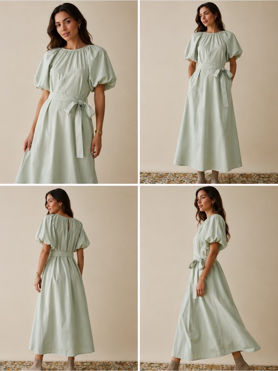 Reformation Dresses & Skirts - Reformation Pistachio Green Puff-Sleeve Midi Dress with Waist Tie NWT $268 Small